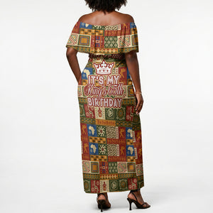 Personalized African King's 65th Birthday Off Shoulder Maxi Dress Traditional Ethnic Patchwork Safari Animals