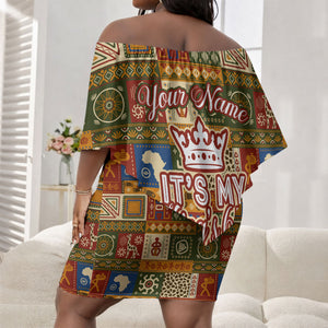 Personalized African King's 65th Birthday Off Shoulder Short Dress Traditional Ethnic Patchwork Safari Animals