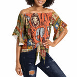 Personalized African King's 65th Birthday Off Shoulder Wrap Waist Top Traditional Ethnic Patchwork Safari Animals