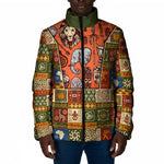 Personalized African King's 65th Birthday Padded Jacket Traditional Ethnic Patchwork Safari Animals