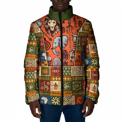 Personalized African King's 65th Birthday Padded Jacket Traditional Ethnic Patchwork Safari Animals