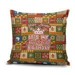 Personalized African King's 65th Birthday Pillow Cover Traditional Ethnic Patchwork Safari Animals
