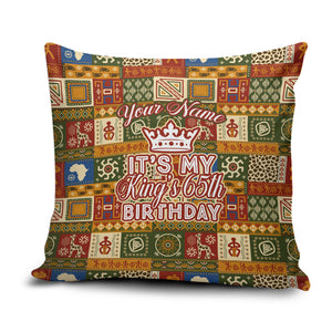 Personalized African King's 65th Birthday Pillow Cover Traditional Ethnic Patchwork Safari Animals