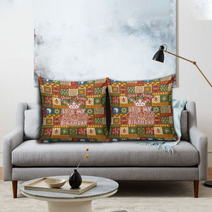 Personalized African King's 65th Birthday Pillow Cover Traditional Ethnic Patchwork Safari Animals