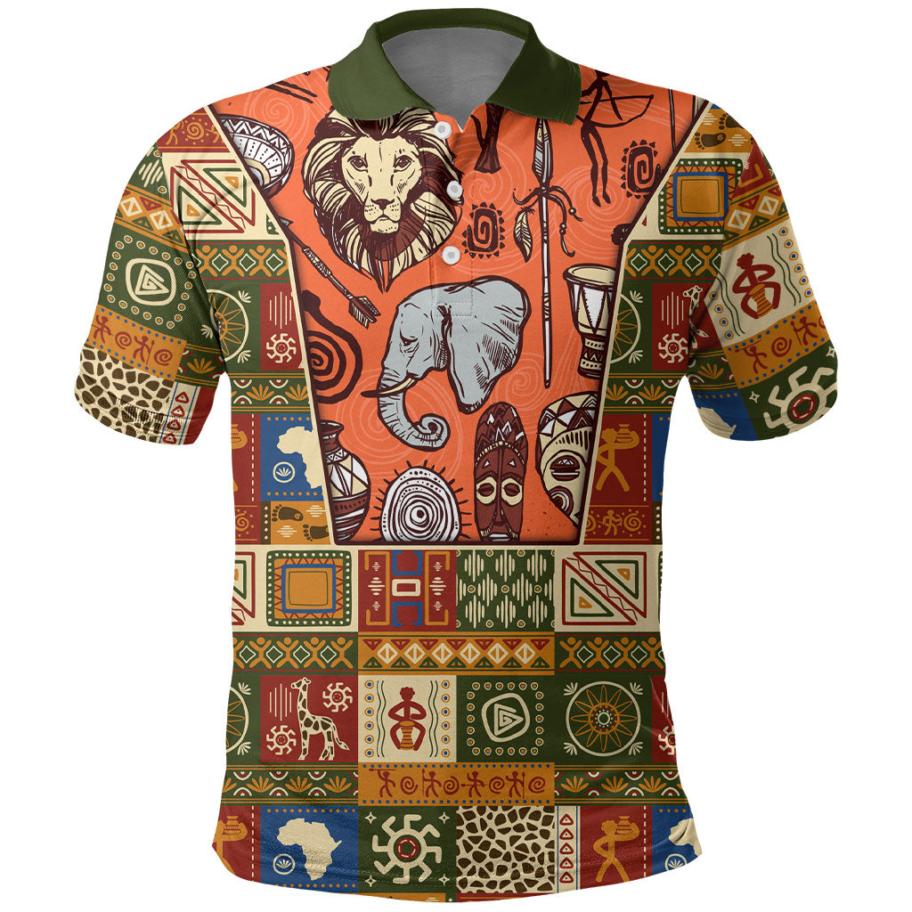Personalized African King's 65th Birthday Polo Shirt Traditional Ethnic Patchwork Safari Animals