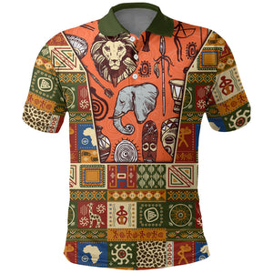Personalized African King's 65th Birthday Polo Shirt Traditional Ethnic Patchwork Safari Animals