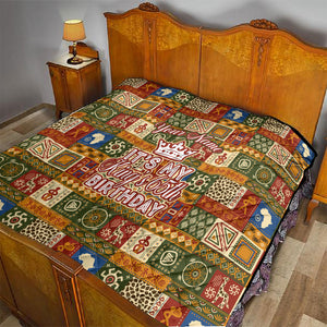 Personalized African King's 65th Birthday Quilt Traditional Ethnic Patchwork Safari Animals