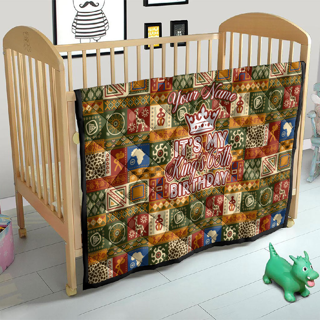 Personalized African King's 65th Birthday Quilt Traditional Ethnic Patchwork Safari Animals