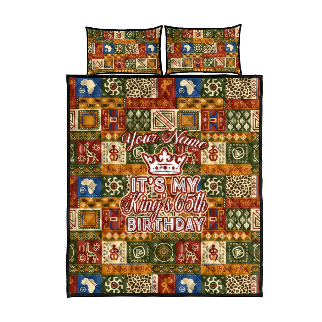 Personalized African King's 65th Birthday Quilt Bed Set Traditional Ethnic Patchwork Safari Animals
