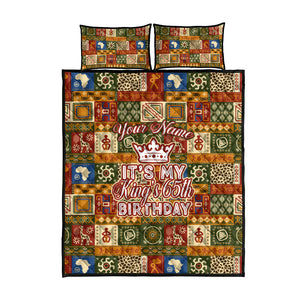 Personalized African King's 65th Birthday Quilt Bed Set Traditional Ethnic Patchwork Safari Animals