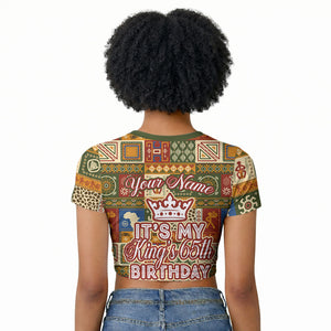 Personalized African King's 65th Birthday Raglan Cropped T shirt Traditional Ethnic Patchwork Safari Animals