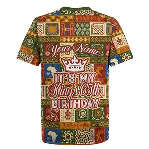 Personalized African King's 65th Birthday Rugby Jersey Traditional Ethnic Patchwork Safari Animals