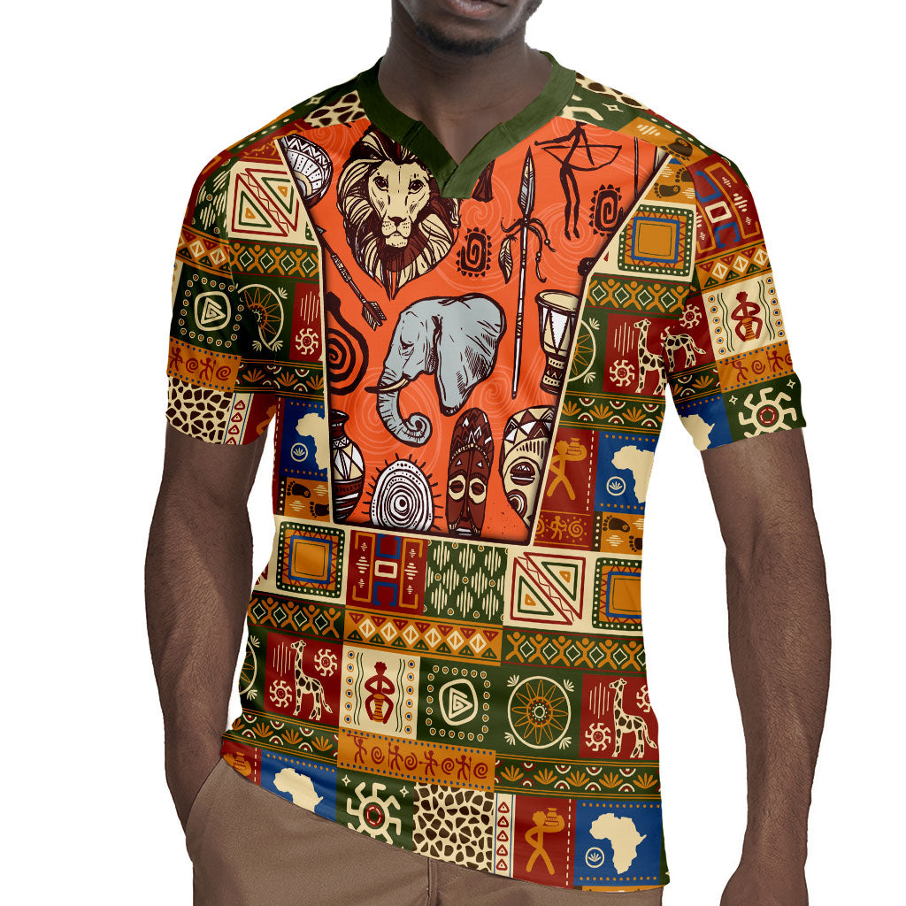 Personalized African King's 65th Birthday Rugby Jersey Traditional Ethnic Patchwork Safari Animals