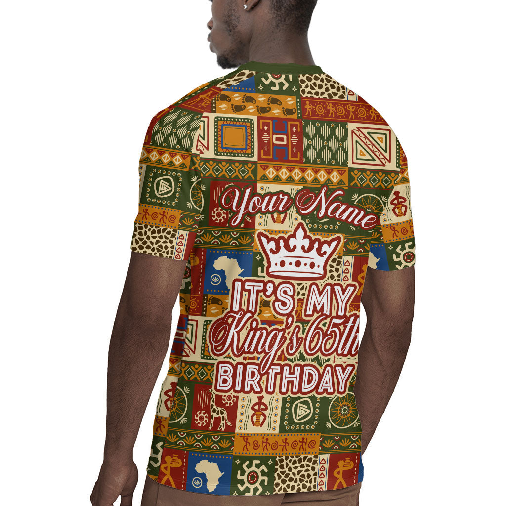 Personalized African King's 65th Birthday Rugby Jersey Traditional Ethnic Patchwork Safari Animals