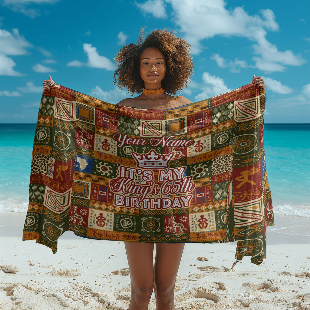 Personalized African King's 65th Birthday Sarong Traditional Ethnic Patchwork Safari Animals