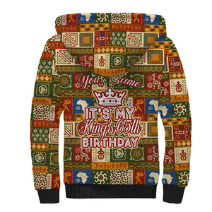 Personalized African King's 65th Birthday Sherpa Hoodie Traditional Ethnic Patchwork Safari Animals