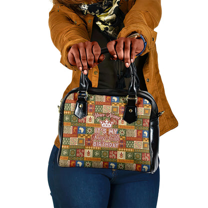 Personalized African King's 65th Birthday Shoulder Handbag Traditional Ethnic Patchwork Safari Animals