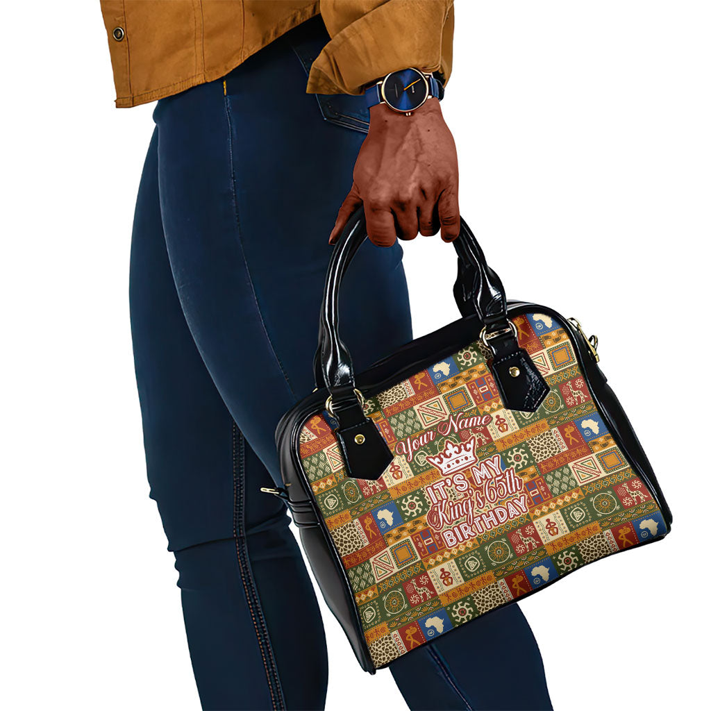 Personalized African King's 65th Birthday Shoulder Handbag Traditional Ethnic Patchwork Safari Animals