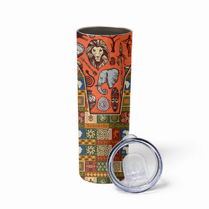 Personalized African King's 65th Birthday Skinny Tumbler Traditional Ethnic Patchwork Safari Animals