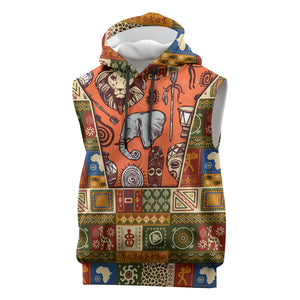 Personalized African King's 65th Birthday Sleeveless Hoodie Traditional Ethnic Patchwork Safari Animals