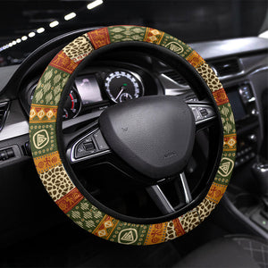 African King's 65th Birthday Steering Wheel Cover Traditional Ethnic Patchwork Safari Animals