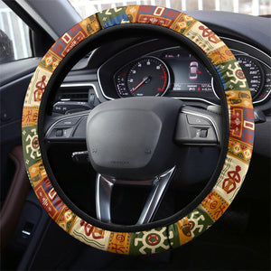 African King's 65th Birthday Steering Wheel Cover Traditional Ethnic Patchwork Safari Animals