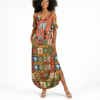Personalized African King's 65th Birthday Summer Maxi Dress Traditional Ethnic Patchwork Safari Animals