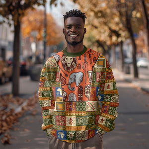 Personalized African King's 65th Birthday Sweatshirt Traditional Ethnic Patchwork Safari Animals