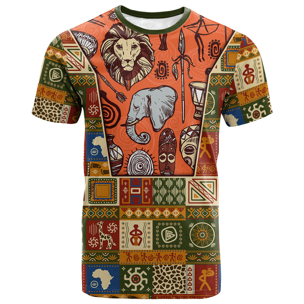 Personalized African King's 65th Birthday T shirt Traditional Ethnic Patchwork Safari Animals