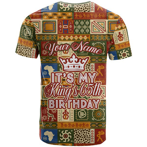 Personalized African King's 65th Birthday T shirt Traditional Ethnic Patchwork Safari Animals