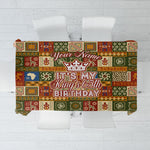 Personalized African King's 65th Birthday Tablecloth Traditional Ethnic Patchwork Safari Animals