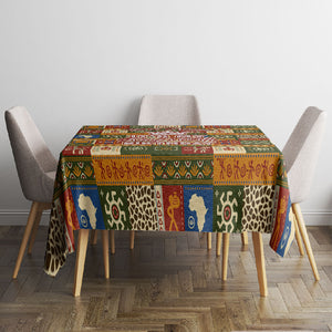 Personalized African King's 65th Birthday Tablecloth Traditional Ethnic Patchwork Safari Animals