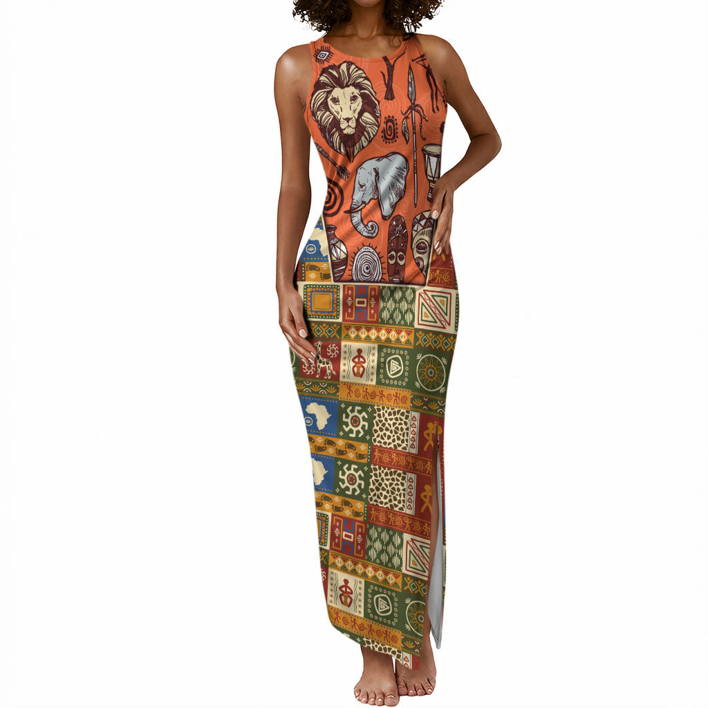 Personalized African King's 65th Birthday Tank Maxi Dress Traditional Ethnic Patchwork Safari Animals