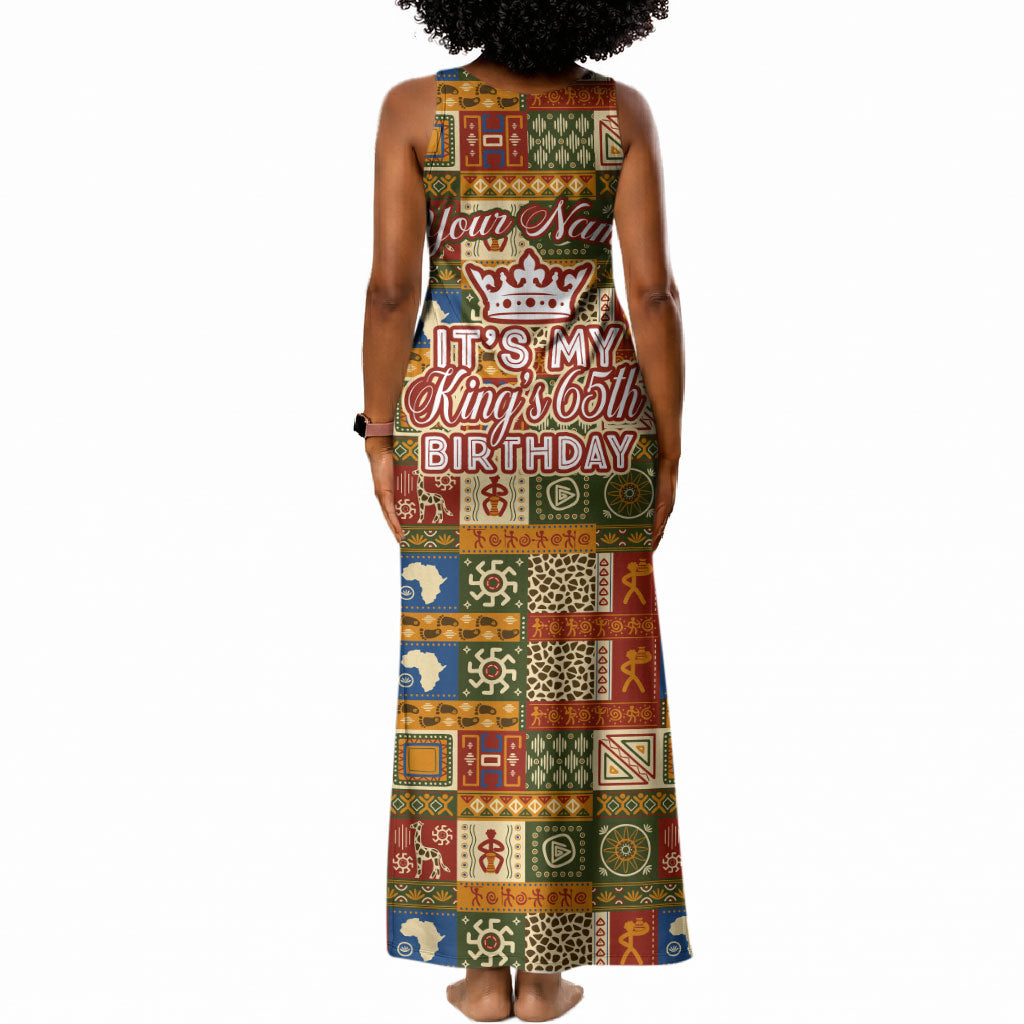Personalized African King's 65th Birthday Tank Maxi Dress Traditional Ethnic Patchwork Safari Animals