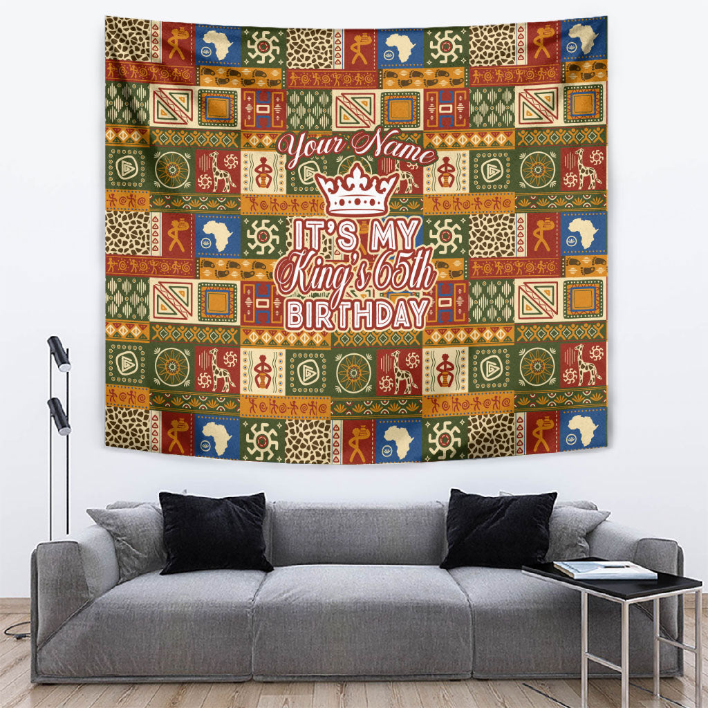 Personalized African King's 65th Birthday Tapestry Traditional Ethnic Patchwork Safari Animals