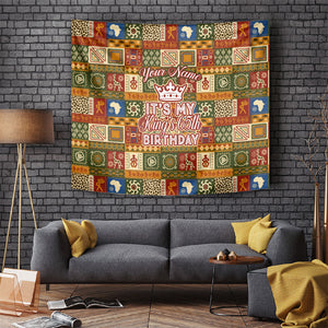 Personalized African King's 65th Birthday Tapestry Traditional Ethnic Patchwork Safari Animals
