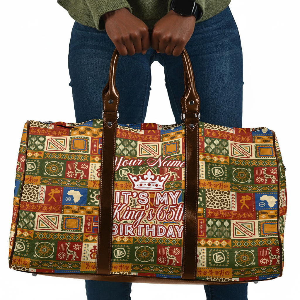 Personalized African King's 65th Birthday Travel Bag Traditional Ethnic Patchwork Safari Animals