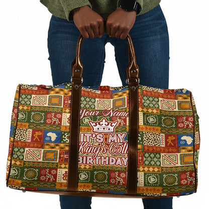 Personalized African King's 65th Birthday Travel Bag Traditional Ethnic Patchwork Safari Animals