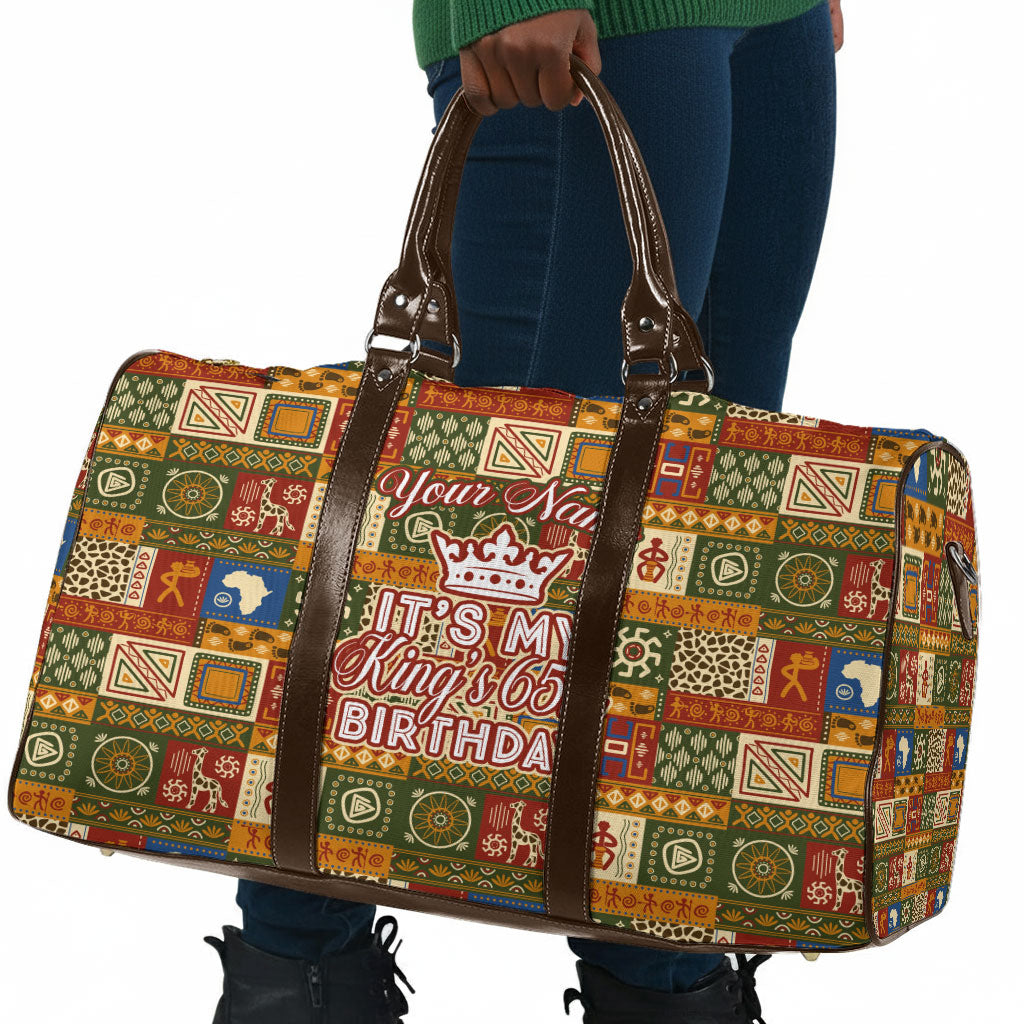 Personalized African King's 65th Birthday Travel Bag Traditional Ethnic Patchwork Safari Animals