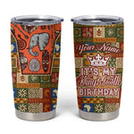 Personalized African King's 65th Birthday Tumbler Cup Traditional Ethnic Patchwork Safari Animals