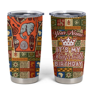 Personalized African King's 65th Birthday Tumbler Cup Traditional Ethnic Patchwork Safari Animals