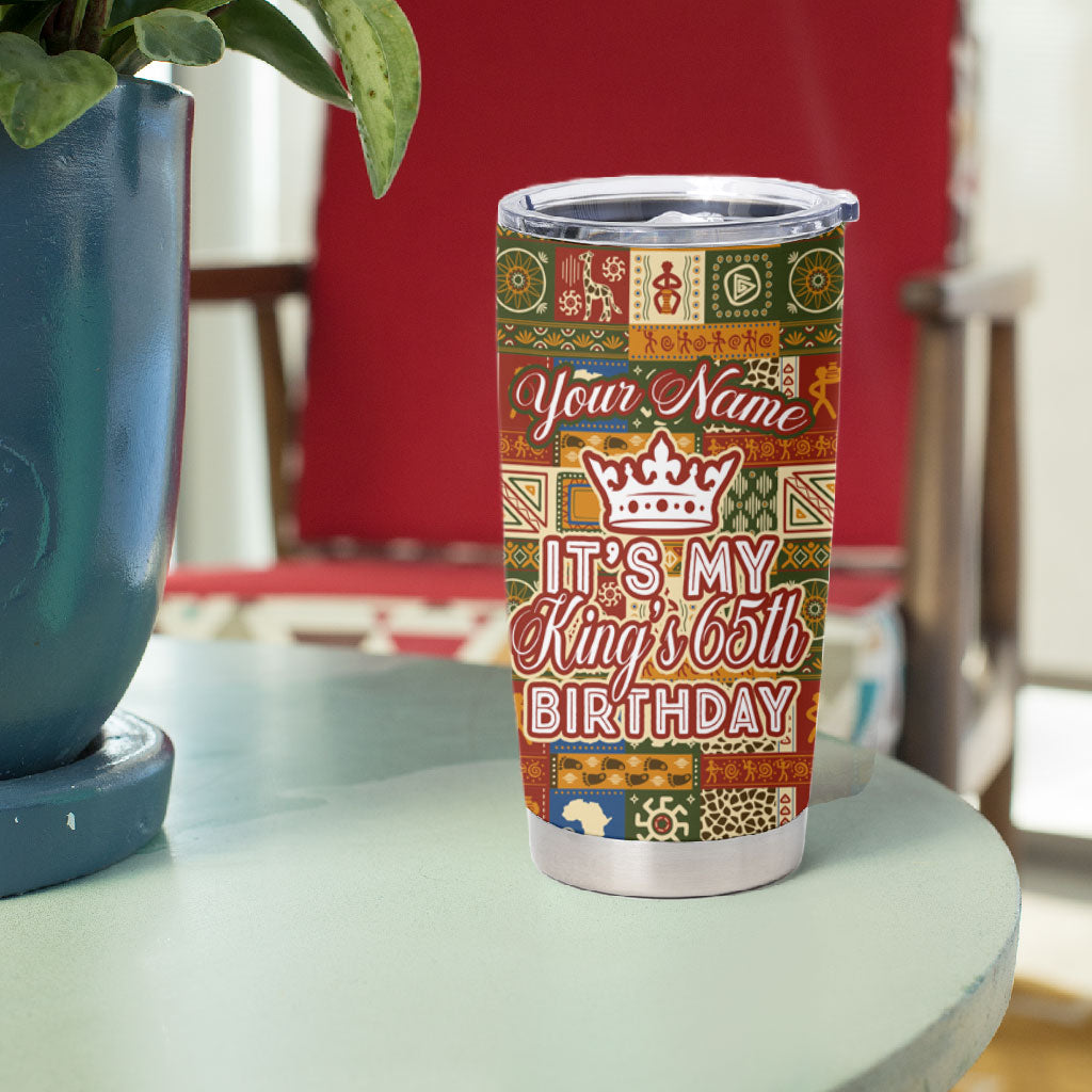 Personalized African King's 65th Birthday Tumbler Cup Traditional Ethnic Patchwork Safari Animals