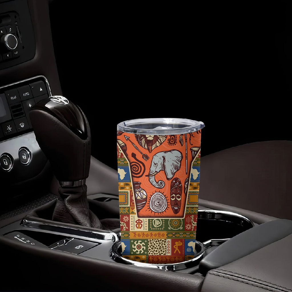 Personalized African King's 65th Birthday Tumbler Cup Traditional Ethnic Patchwork Safari Animals