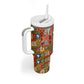 Personalized African King's 65th Birthday Tumbler With Handle Traditional Ethnic Patchwork Safari Animals