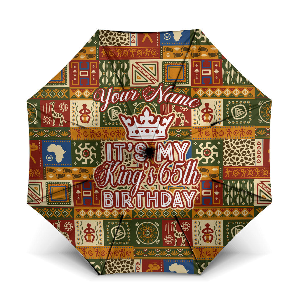 Personalized African King's 65th Birthday Umbrella Traditional Ethnic Patchwork Safari Animals