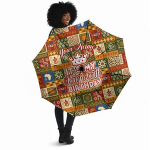 Personalized African King's 65th Birthday Umbrella Traditional Ethnic Patchwork Safari Animals