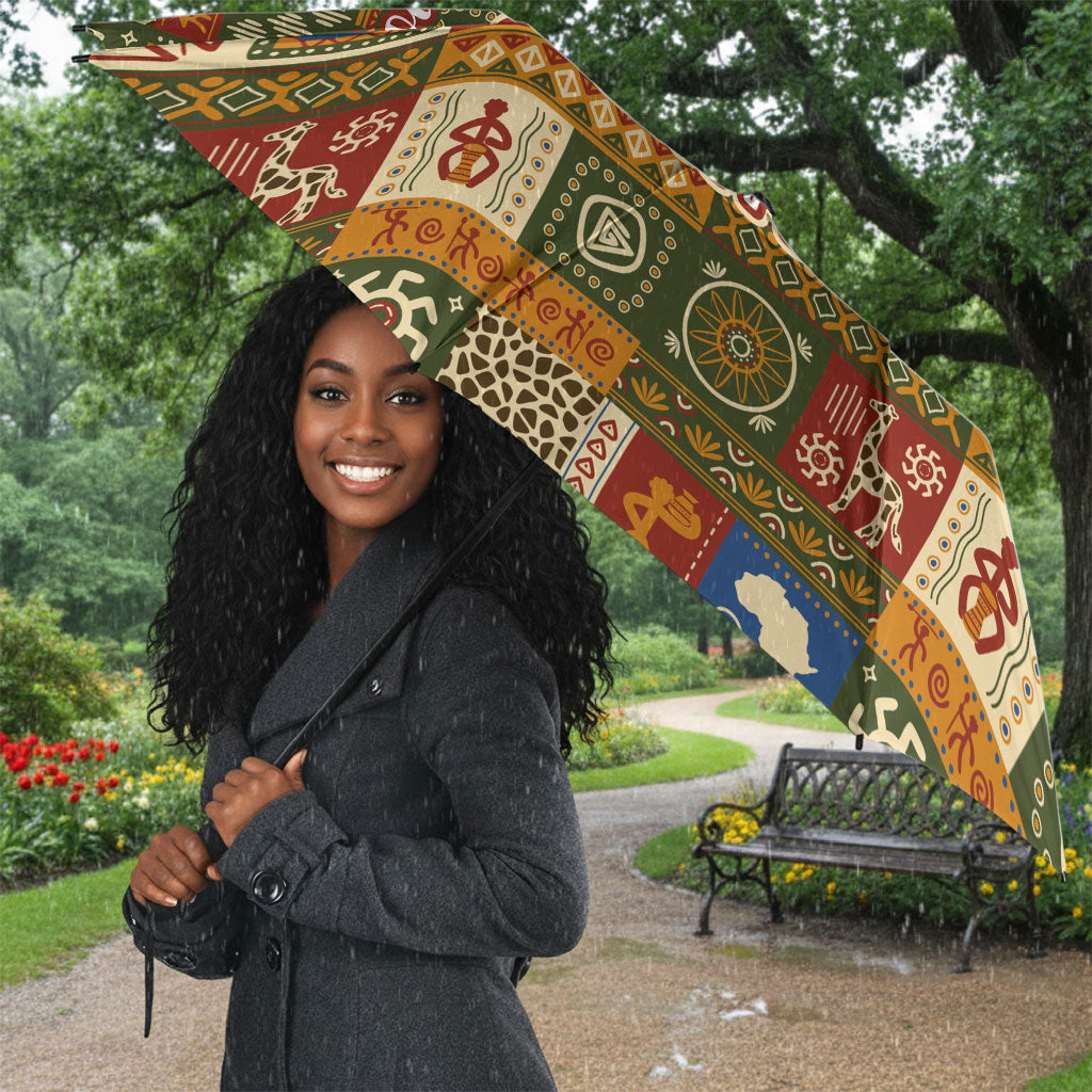 Personalized African King's 65th Birthday Umbrella Traditional Ethnic Patchwork Safari Animals