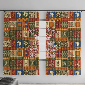 Personalized African King's 65th Birthday Window Curtain Traditional Ethnic Patchwork Safari Animals