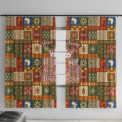 Personalized African King's 65th Birthday Window Curtain Traditional Ethnic Patchwork Safari Animals
