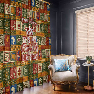 Personalized African King's 65th Birthday Window Curtain Traditional Ethnic Patchwork Safari Animals